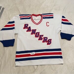 Rangers White Hockey Jersey with Red & Blue Accents